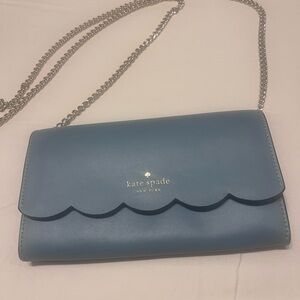Kate Spade Blue Scalloped Mini Crossbody with Silver Chain Strap - Like New